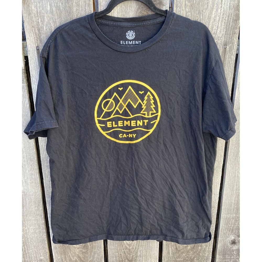 Men's Element CA-NY Black SS Shirt XL 100% Cotton RN93064 Yellow Embroidery Soft